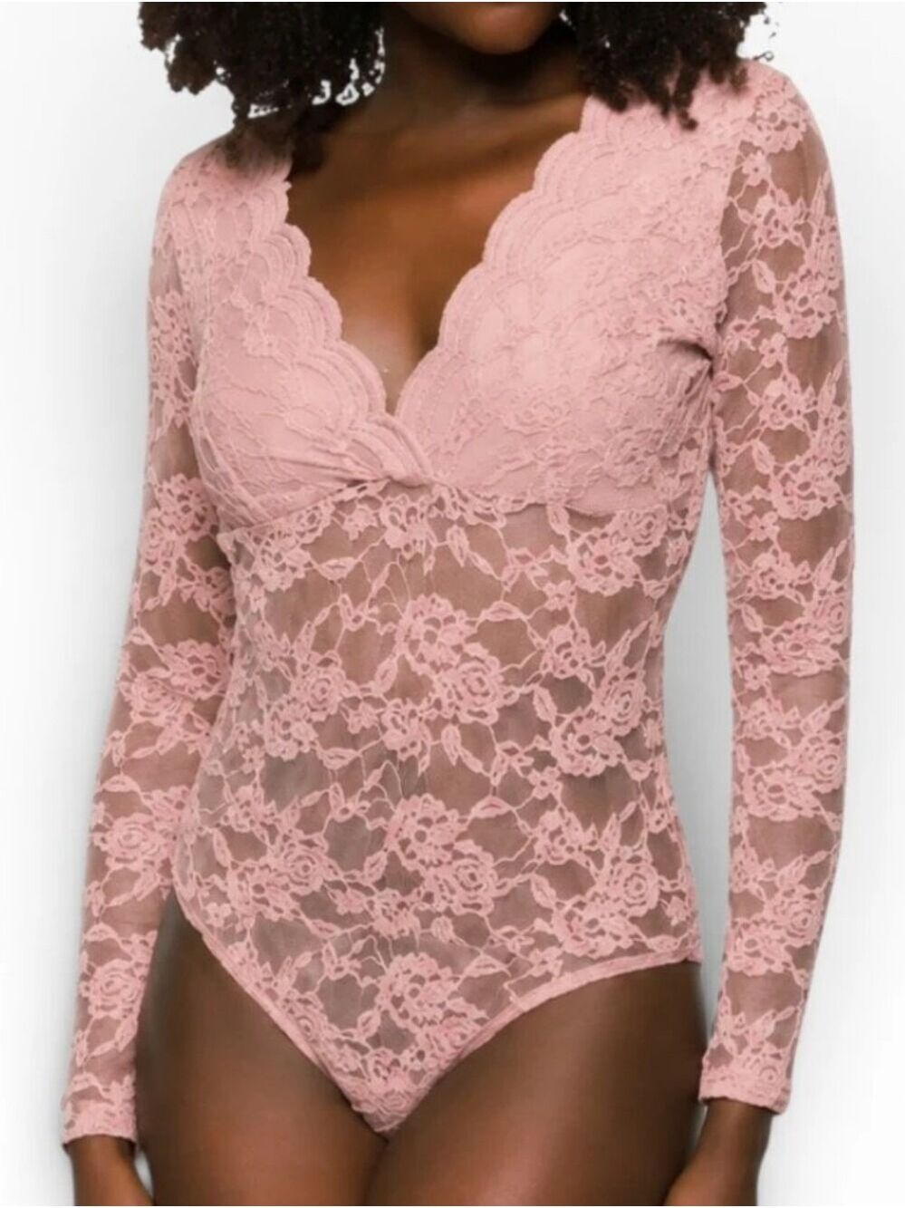Ambiance Mauve Pink Floral Lace Bodysuit Small